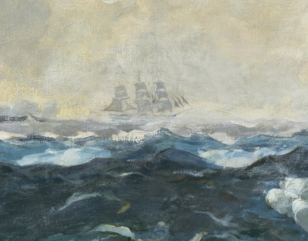 Distant sailing ship detail from The Gulf Stream by Winslow Homer